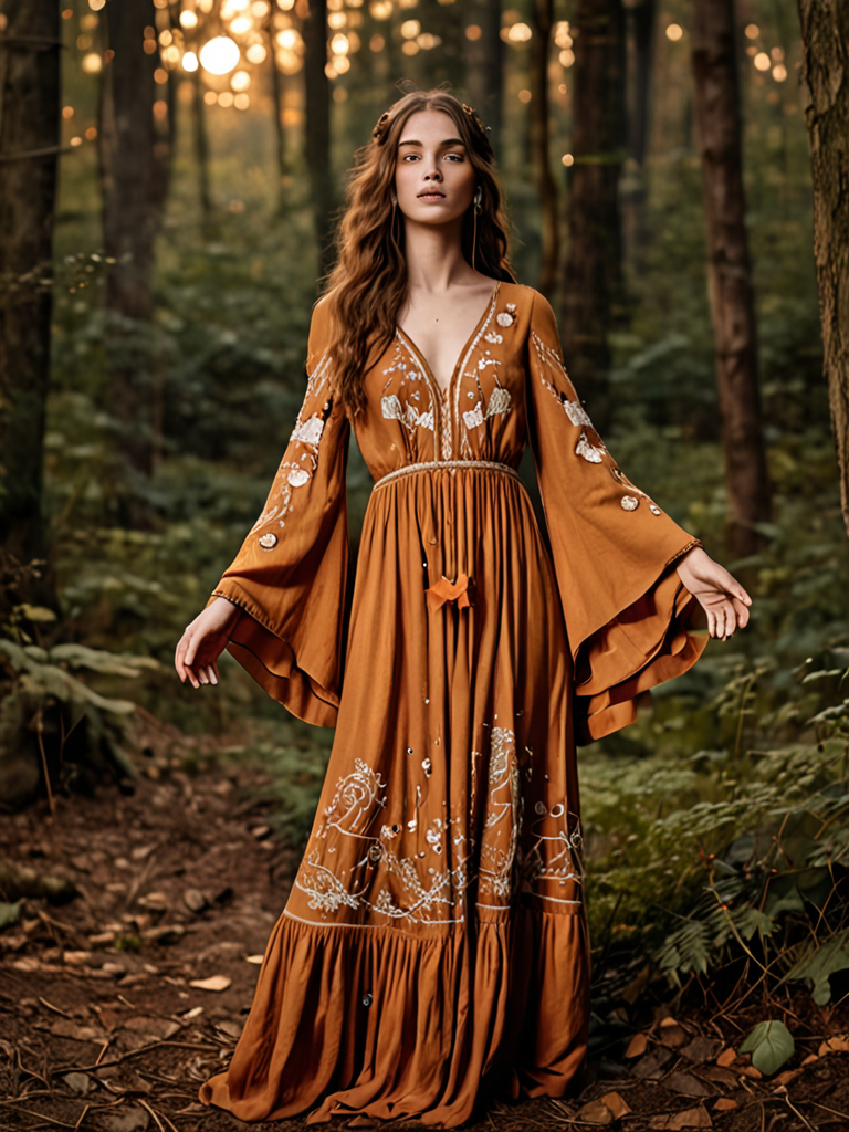 burnt ochre layered goddess embroidered cotton dress