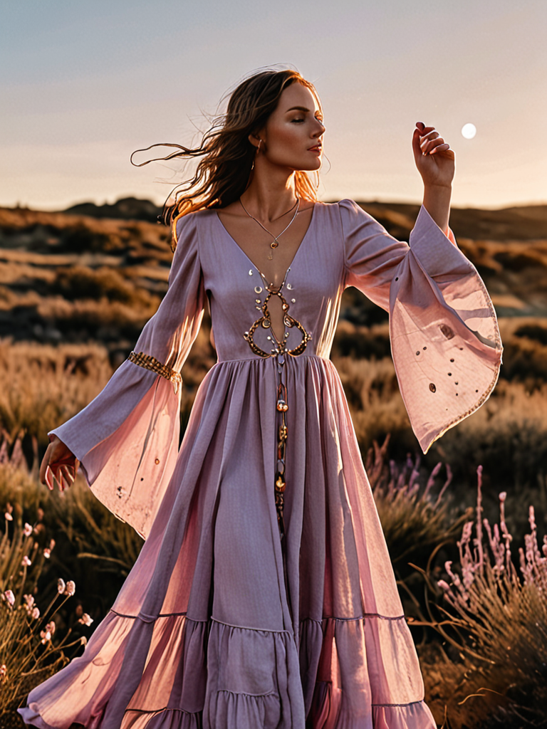 lavender dusk bell sleeve linen dress