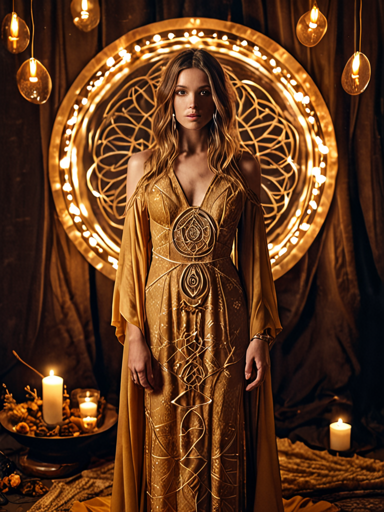 amber gold layered goddess textured crepe dress