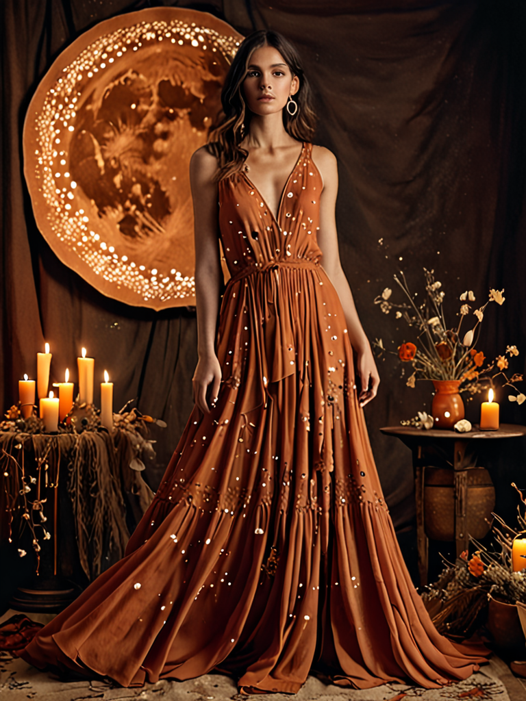 terracotta rust boho maxi organic muslin dress
