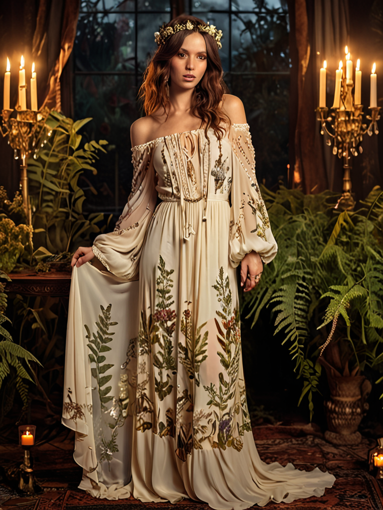 cream ivory off-shoulder boho chiffon dress