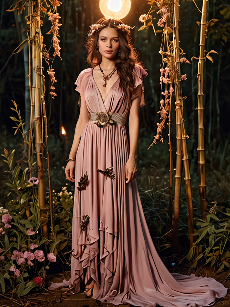 dusty rose layered goddess bamboo silk dress