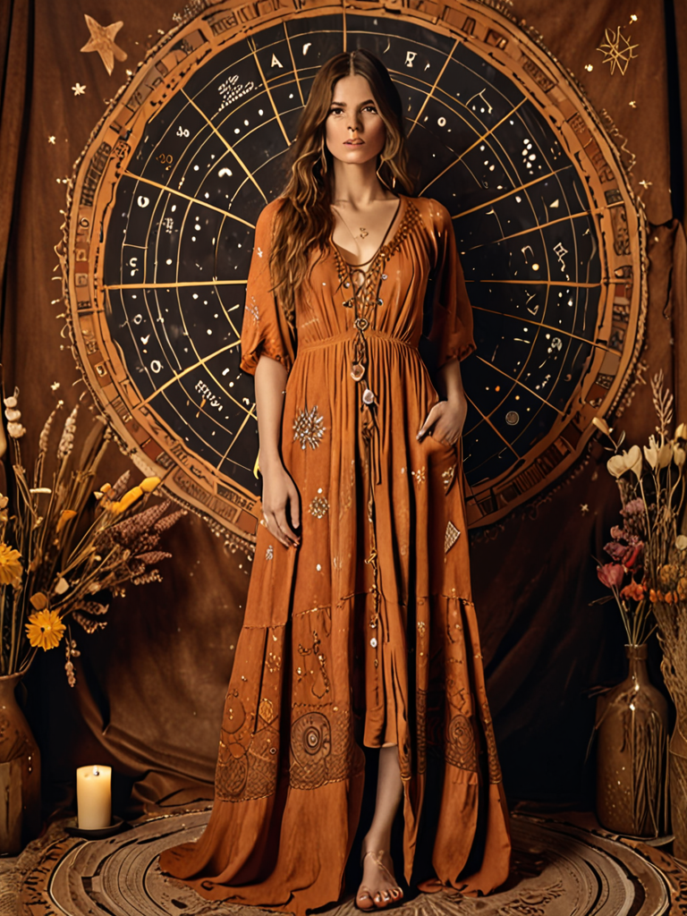 burnt ochre vintage prairie handwoven hemp dress