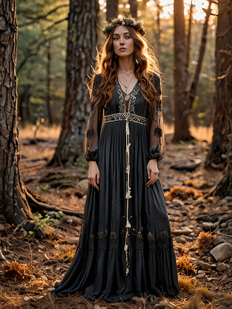 charcoal boho maxi lace-trimmed cotton dress