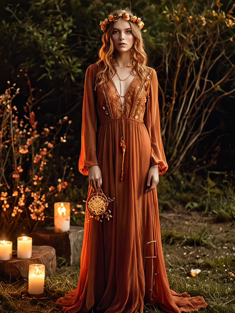 terracotta rust boho maxi chiffon dress